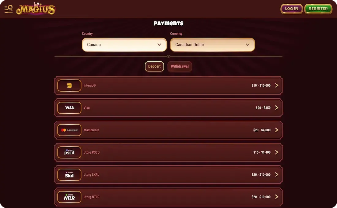 magius casino payments